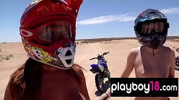 Play Big boobed badass nude babes trying motocross in the desert